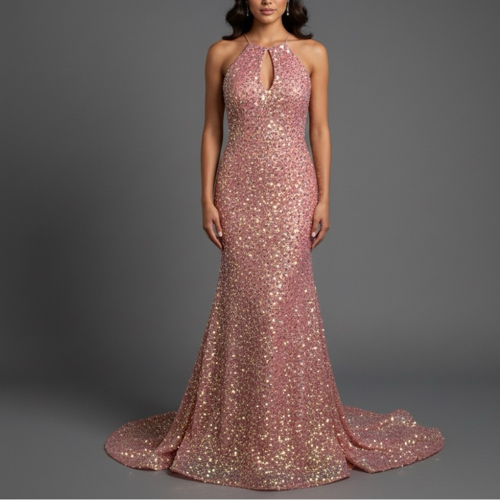 STUDIO 17 Sequin Coral Pink Gown Size 6